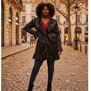 Moon Collection Size M Ruffle Front Satin Shirt Dress Black Whimsigoth Witchy